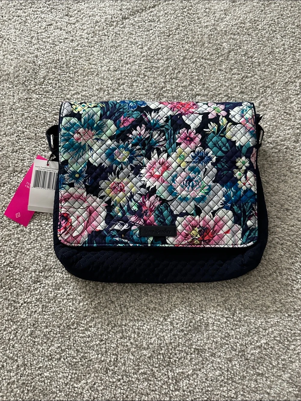 Vera Bradley Navy Floral Quilted Iconic Turnabout Crossbody Bag
